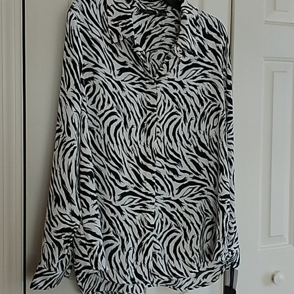 Halogen Ivory Black Feather Tiger Shirt 1x - Picture 4 of 11